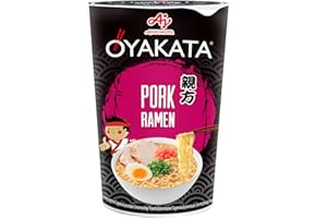 Ajinomoto, Oyakata Cup Noodles Pork Ramen, Noodles Istantanei al Gusto di Maiale, Pronti in 3-4 Minuti, Condimento a Base di Salsa di Soia, Maiale e Spezie Asiatiche, Snack o Pranzo Veloce, 62 g