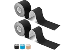 GNCLOUD Kinesiology Tape 2 Rolls, 5cm x 5m Bandage, Body Tape, Athletic Tape, Muscle Tape, Elastic Muscle Support Tape for Exercise-Black