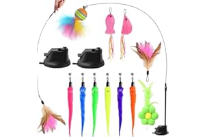 Etievort Interaktives Katzenspielzeug Spielzeug mit Federn, Katzenspielzeug Angel Spielzeug mit 2 Stück Katzenstäbe und 11 STK Feder Ersatz, Federspielzeug für Katzen, Katzenspielzeug Federn