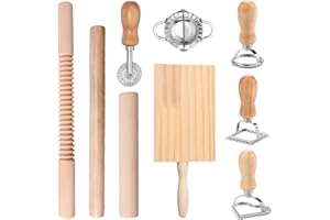 VAVPUP 9 Stück NudelherstellungsSet,Effizientes Nudelherstellungs Set mit Ravioli Stempel Ausstechern,Nudelhölzern GnocchiBrett Teigschneider Knödelmacher,Praktisches Zubehör zur Nudelherstellung