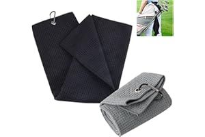 Yisscen Serviette de Golf Serviette en Microfibres Serviette à Motif Gaufré Golf Golf Serviette Trifold Camping de Yoga Serviette de Sport à Clip, Enfant Adulte Unisexe 2 pièces
