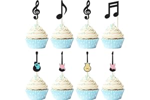 Gyufise 24 decorazioni per cupcake a forma di note musicali, a forma di chitarra, rock, decorazioni per torte di compleanno per bambini, musicisti, feste, baby shower, bomboniere