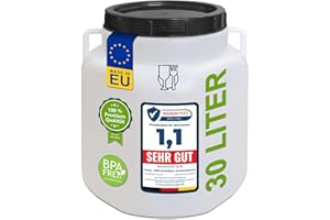 plasteo® 30 Liter Weithalsfass Natur Eckig mit Deckel und Henkeln, Lebensmittelecht und BPA-Frei, Futtertonne Kunststofffass Universalfass Deckelfass Wasserfass Regentonne Lagerfass