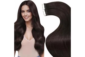 LaaVoo Extension Capelli Veri Biadesivo Marrone Scuro Extension Biadesive Capelli Veri Lisci Remy Tape in Hair Extensions 20pz70cm 65g #2