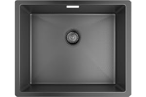TORVA 54 x 44 cm Honeycomb Embossed Kitchen Sink with Black Nano Coating, Single Bowl Stainless Steel Sink, Undermount Rectangular Workstation Sink with Drainer Waste Kit and Overflow Kit