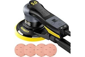 DEVMOTT Random Orbital Sanders 5.0mm, 360W Brushless Electric Orbital Sander with 150mm/6IN Backing Plate, 6 Variable Speed to 10000RPM, Hand Sander for Wood Sanding
