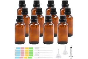 Episkey 12 Stück Braunglasflasche 50ml, Tropfflasche aus Glas Braune Apothekerflasche Set inkl. kleine Glasflaschen Tropfer Trichter Spritze und Etikett (Braun, 50ml)