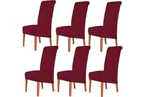 CMAKER High Back Chair Covers Stretch Spandex Fabric Chair Slipcover Seat Cover for Home Washable Removable Parsons Chair Protector Dining Room Kitchen Hotel,Set of 6,Burgundy