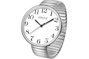 XIRUVE Facile Lettura Numeri Grandi Quadrante Grande Cinturino Elastico Orologio da Polso Donna Uomo Quarzo in Acciaio Inossidabile