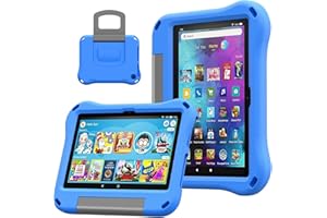 DJ&RPPQ Fire HD 8 Tablet Hülle für Kinder,Amazon Kindle Fire HD 8 & 8 Plus Tablet Hülle(12/10th Generation, 2024/2022/2020 Release) Leichte Stoßfeste Schutzhülle mit Griff Ständer.Blau