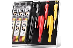 Nicpro 3 Pièces Crayons de Charpentier avec Taille Crayon, Porte-Mines avec 39 Recharges, Marqueurs de Trous Profonds, Crayon Chantier Robustes pour Architectes, avec étui (Rouge, Noir, Jaune)