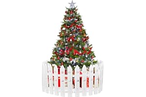 EUIEUT Christmas Tree Fence, 15 PCS Plastic White Picket Fence Panels 12 Inches Christmas Tree Guard Snowflake Reindeer Fences for Xmas Home Wedding Fairy Garden Party Decoration, 10x30cm