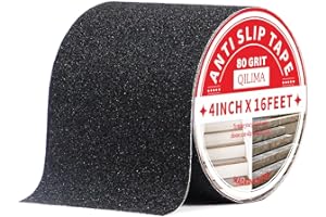 QILIMA Anti-Slip Tape, High Traction Grip Tape 10cm x 5m Non Skid Strip Tape Abrasive Adhesive for Stairs Tread Steps Ramps Indoor Outdoor, Black