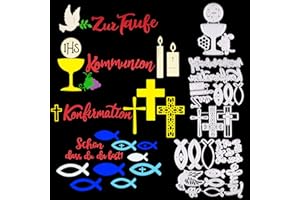BETESSIN 2 Set Fustelle Festa Tedesco Cresima Prima Comunione Nascita Battesimo Benvenuti Stencil Cutting Dies Lettere per Scrapbooking Bomboniere Biglietti d'Auguri Decorazione