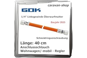 GENERISCH GOK Gasschlauch 40 cm Winterfest für Caravan/Wohnmobil, Gummi mit Textileinlage, kältebeständig bis -30 °C, 6,3 x 3,5 mm, G 1/4 LH-ÜM x RVS 8, 40 cm, 1 Stück