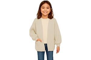 janisramone® Girls Balloon Sleeve Cardigan with Pockets, Open Front Chunky Knitted Oversized Cardigan Comfortable Warm Winter Cardigans for Girls Age 7-13 Years