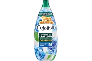 Cajoline Adoucissant linge liquide Fraîcheur Céleste Origines conçu cycle court adapté même à laine et soie, testé dermatologiquement, sans colorant, 66 lavages 1,254L