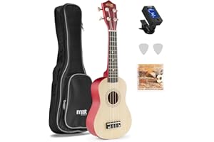 MAX UKEY Ukulele Komplett Set inkl. Plektren, digitalem Stimmgerät und Tasche, 21" mini Gitarre, Ukulele Erwachsene mit Zubehör für Anfänger, Soprano, 4 Nylon Saiten, 12 Bünde - Natur