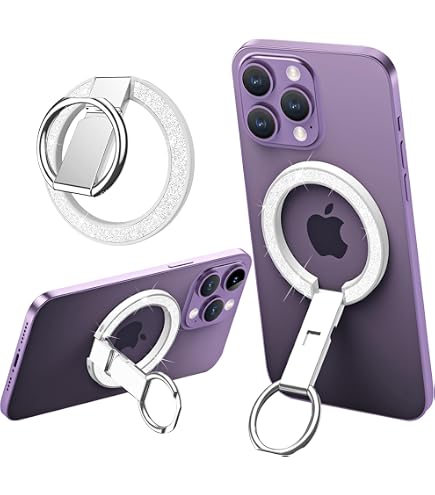Magnetischer Handy-Ringhalter Mit Strass – 360° Drehbar, Für MagSafe & Alle Smartphones, Silber