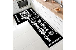 SHUAIG Kitchen Rugs, Pack of 2, Anti-Fatigue Non-Slip Kitchen Mats, Washable, Kitchen Mat Set with Sliding Sticker, Suitable for Bathroom/Living Room (Style A, 43 x 150 + 43 x 75 cm)