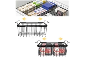 BigKing 2 Stück Organizer für Gefrierschrank, erweiterbar, Länge verstellbar von 39 bis 59,5 cm, Korb für Gefrierschrank mit Griffen, aus Metalldraht, platzsparender Aufbewahrungskorb