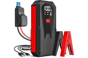 Honszex Arrancador de Baterias de Coche, 1200A 12800mAh 12V (para Motor 7.0L de Gasolina o 5.0L de Diésel) con Pantalla LCD, Linterna LED y Puerto USB 3.0