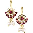 VFJ VIGHNAHARTA FASHION JEWELLERY Maharashtrian tradition Bugadi, Bugdi, Gold Plated Copper alloy Artificial Stones and Pearls Work Press Bugadi Earrings valentine day gift for Women and Girls