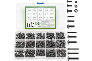 CENTS MATTER 500 Pcs Nuts and Bolts Assorted Set, Black Hex Socket Head Cap Screws Bolts and Nuts Kit, M3/M4/M5 Thread Fastener Machine Hex Bolts and Nuts Assortment Kit with Box