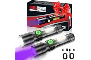 AOMEES Latarka LED 395 nm lampa UV z akumulatorem do ładowania, 5000 lm, bardzo jasna, ładowana przez USB, wodoszczelna, 7 trybów pracy