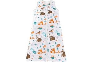 Chilsuessy Saco de dormir para bebé, 100% algodón, 0,5 Tog, saco de dormir infantil, unisex, manta portátil, saco de dormir para niños pequeños (110 cm/3-4 T, animales del bosque)
