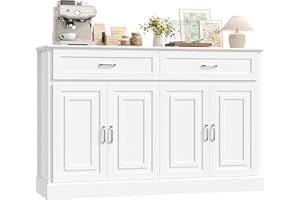 ‎FIRFURD FirFurd Sideboard 140 cm Küchenschrank mit Arbeitsplatte Buffetschrank mit 2 Schubladen 4 Türen, Kücheninsel Wohnzimmerschrank Vorratsschrank für Wohnzimmer Küche Esszimmer, 140x39,5x92,2 cm weiß