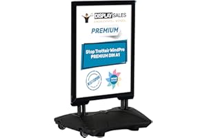 DISPLAY SALES Stop trottoir extérieur WindPro® PREMIUM | Chevalet trottoir au format DIN A1 | Panneau publicitaire extérieur A1 noir | Utilisable des deux côtés pour 2 affiche