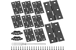 Anstore 10 bisagras plegables negras 66 x 42 x 1 mm acero inoxidable bisagra de piano con 60 tornillos 5 x 15 mm y atornillador de 118 mm, pequeña bisagra para puertas, ventanas, armarios