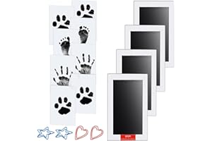 Kemowi 4 Pack Baby Handprint and Footprint Kit, Dog Paw Print Kit Pet, Clean Touch Ink Pads for Dogs&Cats, 4 Mess-Free Print Pads, 8 Imprint Cards, 4 Photo Clips, Safe Pet Memorial Gifts