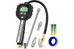 WZTO Manometro Presion Neumaticos Digital, 255 PSI Manómetro Digital Inflador Ruedas Coche con Manguera de Goma Manómetro para Coche Moto Bicicleta y Camión - Garantía de 2 Años