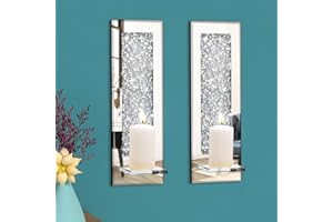 Pibeyer Crystal Crush Diamond Wall Candle holder set of 2, Rectangle Silver Mirrored Candle Sconces, Home Wall decoration for Living Room,Dining Room & Bedroom