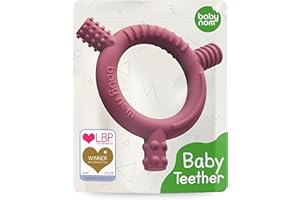 Baby Nom ® Teething Toys for Baby 3 Months and Up - Food Grade Silicone Baby Teether, Baby Teething Ring for Sensory Development, Teething Toys for Baby - Freezer Friendly, Berry