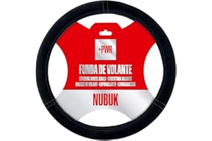 +PWR Car Parts Funda de Volante Modelo Nubuk Negra Universal para Volantes de Turismos de 37 a 39 cm. Antideslizante. Fabricada en 100% Poliéster