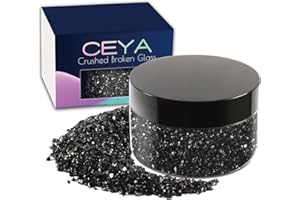 Ceya Brillo de cristal aplastado, 150 g/5.3 oz negro 2-4 mm grueso Craft Glitter Irregular chips metálicos para hacer joyas de resina epoxi ornamento jarrón relleno geoda pintura decoración de uñas