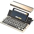 Mketnymy Folding Bluetooth Keyboard, Wireless Foldable Keyboard with Portable Pocket Size, Aluminum Alloy Housing, Carrying Pouch, for iPad, iPhone, and More Tablets, Laptops and Smartphones(Gold)