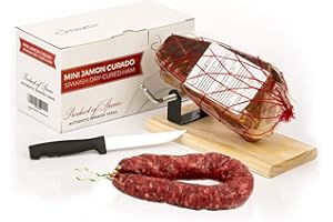Jamón Serrano Curado Deshuesado 1 kg + Jamonero Kit + Salchichón 200 gr