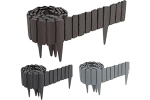 FIVMEN Rasenkante Kunststoff 2,3 m Holzoptik Beeteinfassung Beetumrandung mit 10 cm Stifte Holzmaserung imitiert Mähkante Palisade Gartenzaun für Garten, Braun