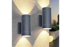 EBION Outdoor Wall Lights,IP65 Waterproof Up and Down Outside Lights Mains Powered, Exterior Wall Sconce Lights GU10,Anthracite Aluminium Wall Lamp for Front Door,Porch,Garden,Garage,2 Pack