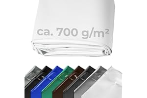 ‎FULCOLINE Lkw Plane 700 g (1,00 m x 2,50 m, Weiß) PVC Plane, Abdeckplane Meterware, sehr robust, hochwertig, beidseitig lackiert, leicht abwaschbar, 100% Wasserdicht, hohe UV Beständigkeit, hohe reißfestigkeit,