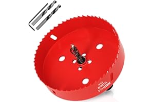 KACNON Seghe a Tazza Bi-Metallica 145 mm, M42 HSS Sega A Tazza Trapano, con Adattatore Esagonale e Punta di Centraggio, per Forare Plastica, PVC, Legno, Fibra di Legno, Metallo Dolce, Rosso