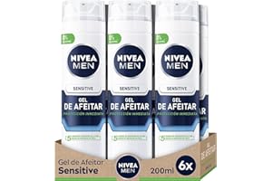 NIVEA MEN Sensitive Gel de Afeitar (6 x 200 ml), para piel sensible, gel facial con tecnología Ultra Glide para un afeitado libre de irritaciones