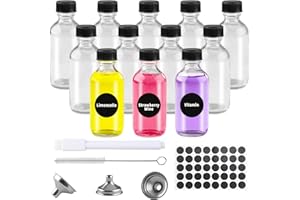 Mezzar Mini Bouteille Verre, Ensemble de 12 Petite Bouteille en Verre 60ml avec Entonnoir de Versement Pour Huiles Essentielles, Shots de Gingembre et Plus Vaourt à Boire