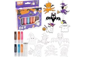 Kristallsjälvhäftande målning barn, 6 stycken halloween gör-det-själv kristallkonst nyckelring, gör-det-själv kristallhängsmy