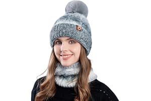 TAGVO Conjunto Set de Bufanda y Gorro de Punto para Mujer, Invierno Calentar Beanie Sombrero Gorras y Bufanda con Forro Polar para Corriendo Bicicleta Excursionismo Deportes