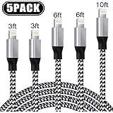 Mfi Certified Phone Charger cable, CNANKCU Phone cables 5Pack 2x3Ft 2x6Ft 10Ft to USB Syncing Data and Nylon Braided Cord for iPhone 11/XS/Max/XR/X/8/8Plus/7/7Plus/6S/Plus/SE